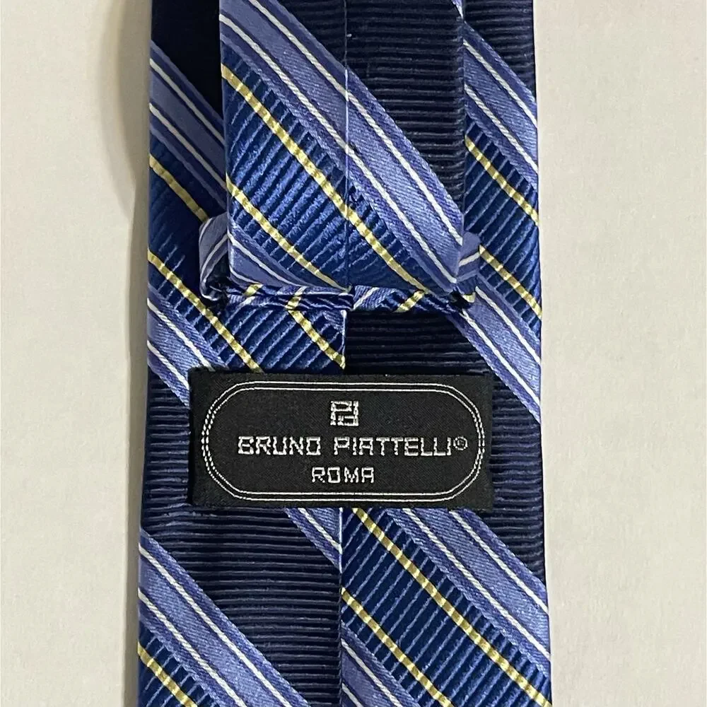 Bruno Piattelli 100%‎ silk striped tie in multi-color blue and yellow